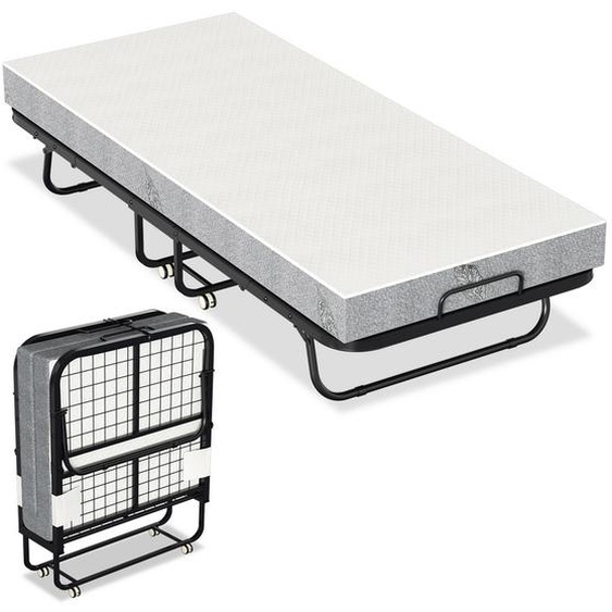 Clanmacy 90x200cm Lit dinvité pliable avec matelas jusquà 150kg, sur roulettes