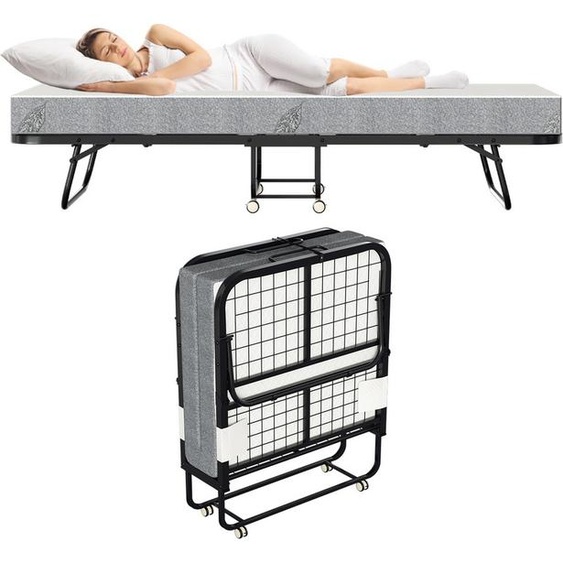 Clanmacy 90x200cm Lit dinvité pliable jusquà 150kg, sur roulettes, avec matelas et housse de protection