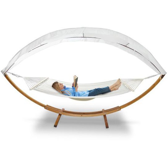 Clanmacy Hamac avec Support - Design - Blanc - 210x150 cm Structure Extérieure en Bois massif Charge 200KG - coto HAMAC