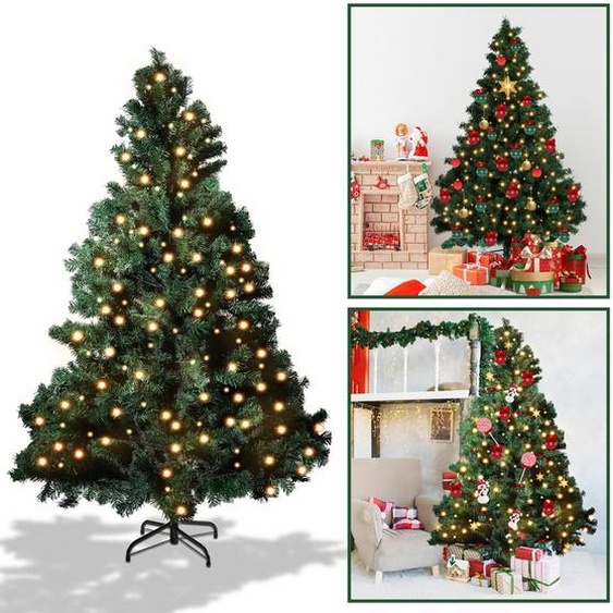 Clanmacy LED 210CM Arbre de Noël artificiel Sapin vert Aiguilles PVC Arbre de décoration pour décoration de Noël avec guirlande lumineuse, avec 1200 pointes