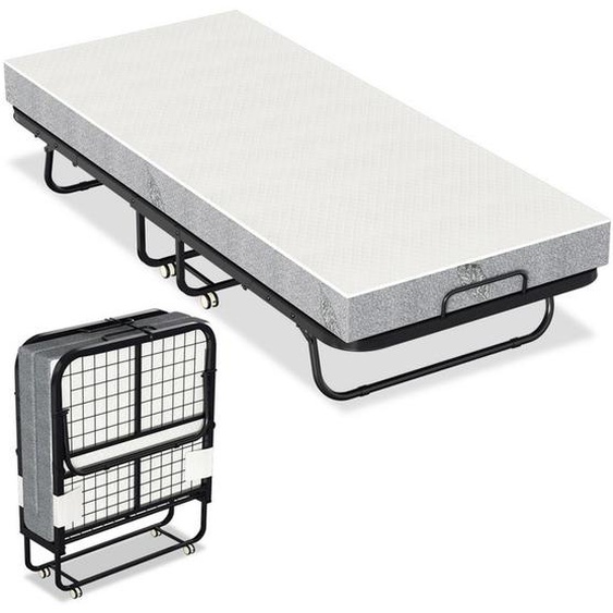 Clanmacy Lit Pliant lit dappoint 90x200cm, Cadre en Acier avec 4 Roulettes Universelles + Matelas LIT PLIANT (HORS PLIANT BEBE)