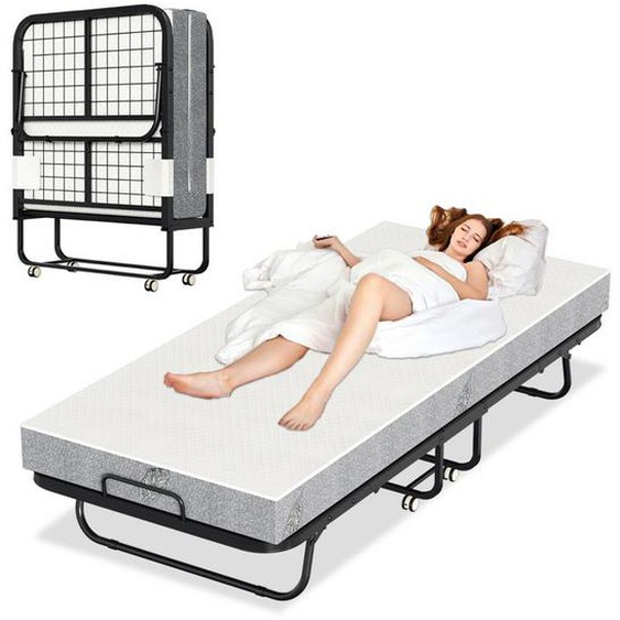 Clanmacy Lit Pliant lit dappoint invité avec 4 Roulettes Universelles + Matelas 90x200cm LIT PLIANT (HORS PLIANT BEBE)
