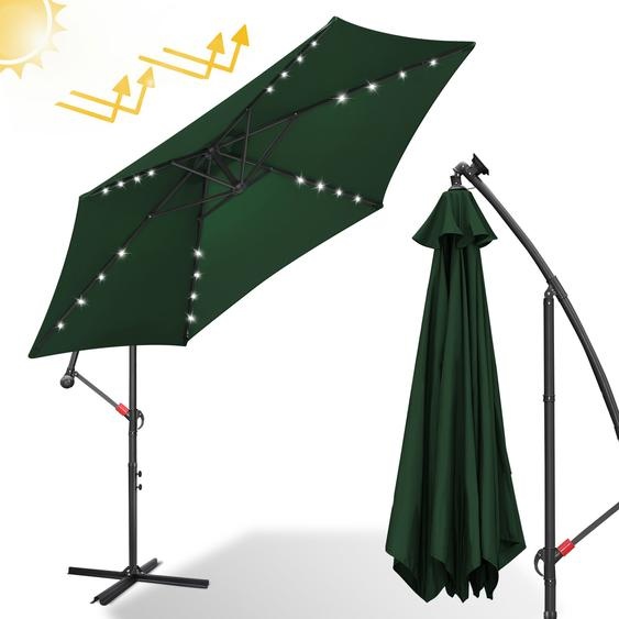 Clanmacy Parasol avec éclairage LED Ø350cm Parasol ampli 360° pivotant Parasol de jardin Pavillon vert