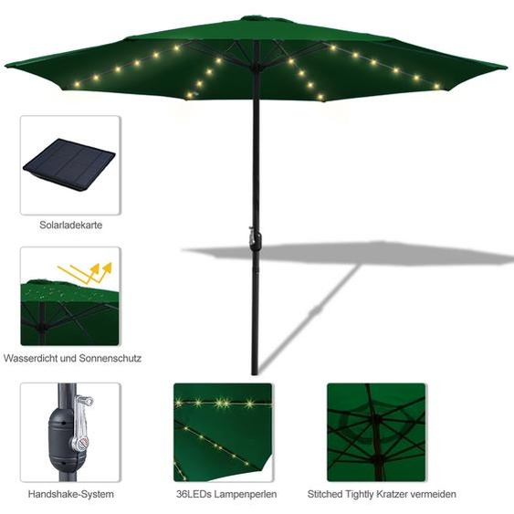 Clanmacy Parasol de 3,5 m Parasol de marché avec manivelle UV30+ Parasol dextérieur Terrasses avec LED solaire Gruen 3,5 m
