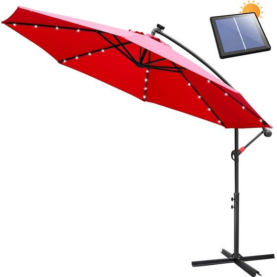 Clanmacy Parasol Parapluie 350 cm avec LED, protection UV, manivelle -Rouge Parasol de jardin Parasol de marché Manivelle Balcon