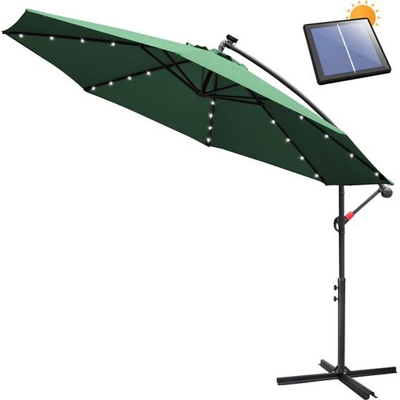 Clanmacy Parasol Parapluie 350 cm avec LED, protection UV, manivelle -Vert