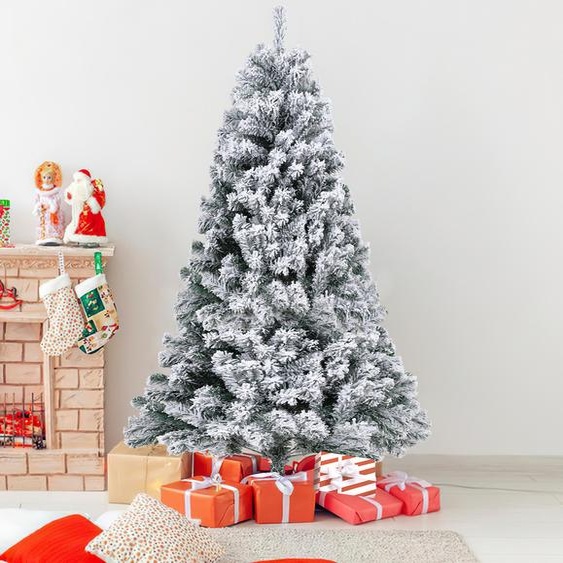 Clanmacy sapin de Noël artificiel 150cm (Ø env. 95 cm) avec 550 pointes et système de pliage à montage rapide, difficilement inflammable, avec neige
