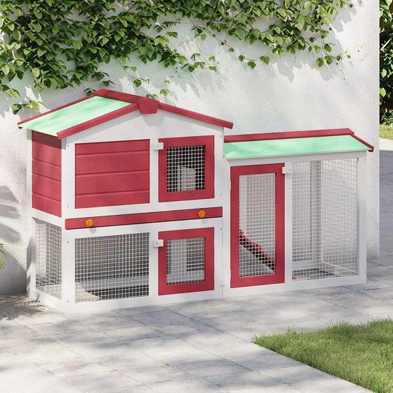 Clapier large dextérieur Rouge et blanc 145x45x84 cm Bois