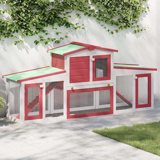 Clapier large dextérieur Rouge et blanc 201x45x85 cm Bois
