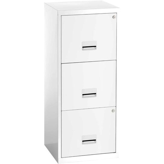 Classeur Métal Pratic 3 tiroirs pour dossiers suspendus - Corps Blanc - Tiroirs Blanc