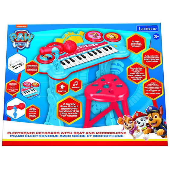 Clavier Électronique Pat’patrouille Avec Siège Et Micro, Lecteur Mp3 Bleu