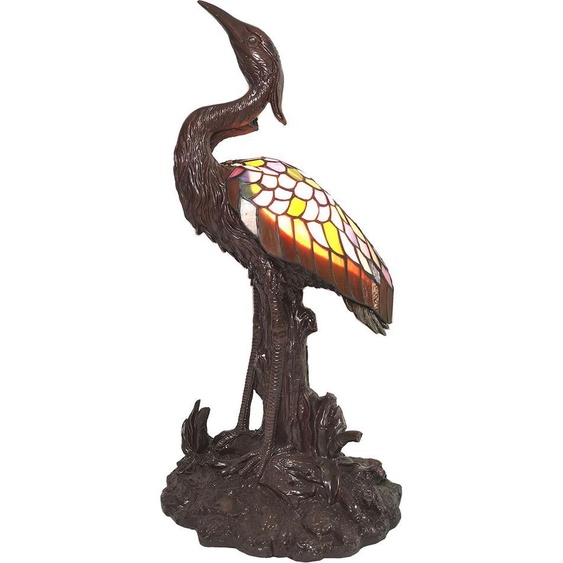 Clayre & Eef Tiffany lampe de table oiseau 58 cm brun jaune verre