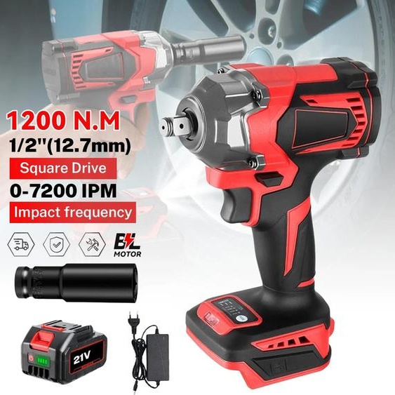 Clé à chocs sans fil - Sans balais 18 V - 1200 Nm - 1,27 cm de côté - Sans fil - 1 batterie, boîte - Marron