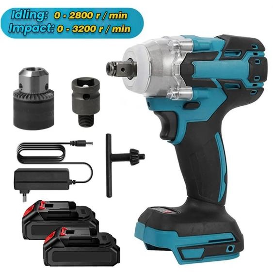 Clé à chocs sans fil sans balais - 520 Nm - 2 batteries incluses - Idéale pour la construction, la maintenance et le travail du bois