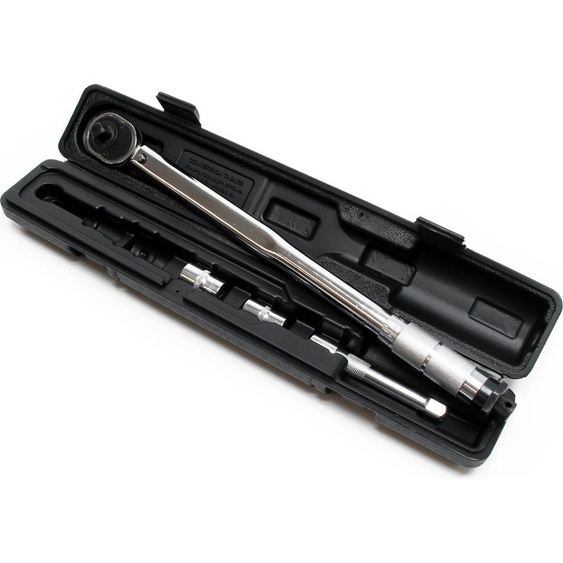 Clé dynamométrique 1/2 (12,7mm) Réglable de 28-210Nm avec Rallonge de 27mm et 2 Douilles