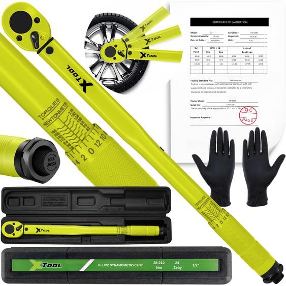 Clé dynamométrique 1/2 Xtool 28–210 Nm ±4%, acier CrV & CrMo, avec certificat de calibration, étui inclus