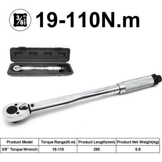 Clé dynamométrique - Clé à cliquet 0,95 cm carré - 19–110 Nm - Acier au chrome-vanadium - Poignée antidérapante - Argent