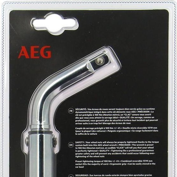 Clé Dynamométrique Démonte-Roue Préréglée 100N/m, Douille Réversible 17 et 19mm, Acier Chrome-Vanadium, AEG