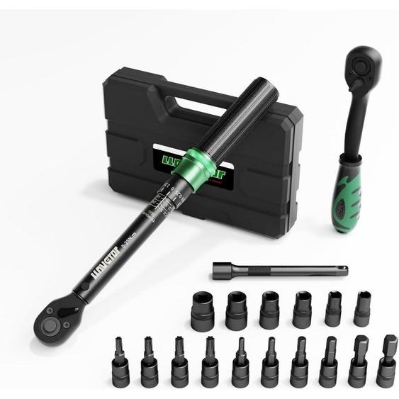 Clé dynamométrique pour vélo, jeu de 19 pièces, 1/4 de pouce, de 5 à 25 Nm, avec accessoires