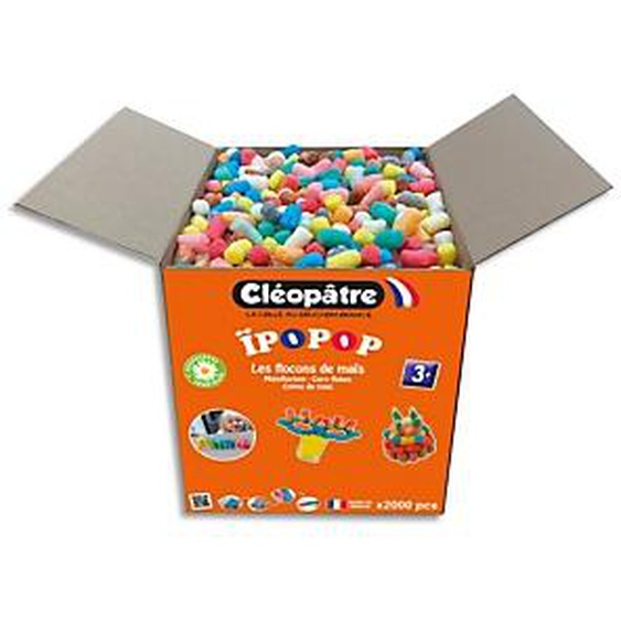 CLEOPATRE Carton de 2000 « IPOPOP » flocons de maïs couleurs assorties, avec guide et grande éponge