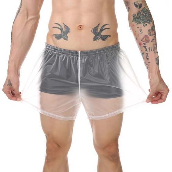 CLEVER-MENMODE Short de bain pour hommes, short de plage Transparent en PVC, costume de bain court de surf, vêtements de Sport, imperméable, maillot de bain