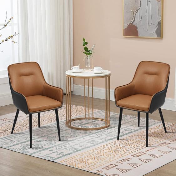 CLIPOP Chaise de salle à manger Lot de 2 Assise rembourrée en similicuir,Brevet design Chaise de cuisine, Marron Gris