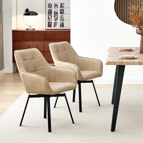 CLIPOP Chaise de salle à manger pivotante, set de 2, en similicuir, sièges rembourrés, restaurant, cuisine, crème