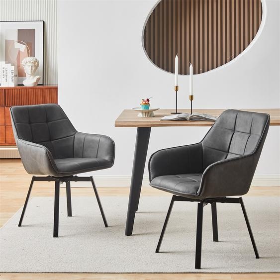 CLIPOP Chaise de salle à manger pivotante, set de 2, en similicuir, sièges rembourrés, restaurant, cuisine, gris