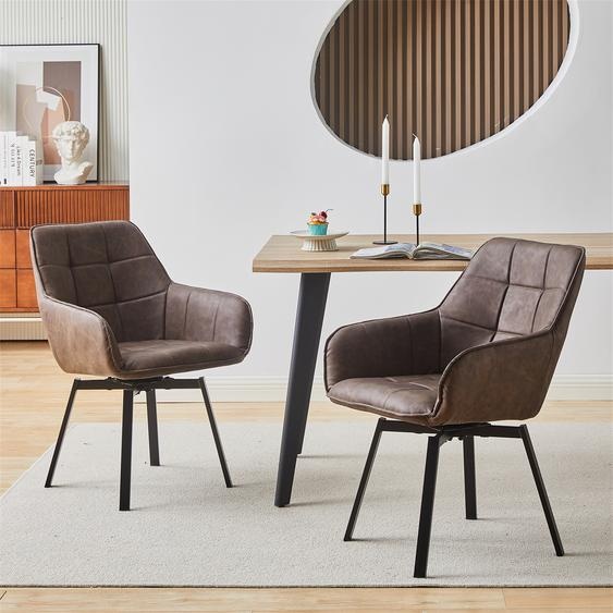 CLIPOP Chaise de salle à manger pivotante, set de 2, en similicuir, sièges rembourrés, restaurant, cuisine, marron