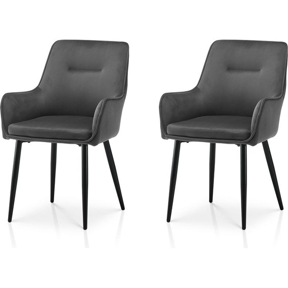 CLIPOP Chaise de salle à manger,set de 2 chaises rembourrées,chaise en velours avec pieds en métal, gris