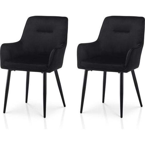 CLIPOP Chaise de salle à manger,set de 2 chaises rembourrées,chaise en velours avec pieds en métal,noir