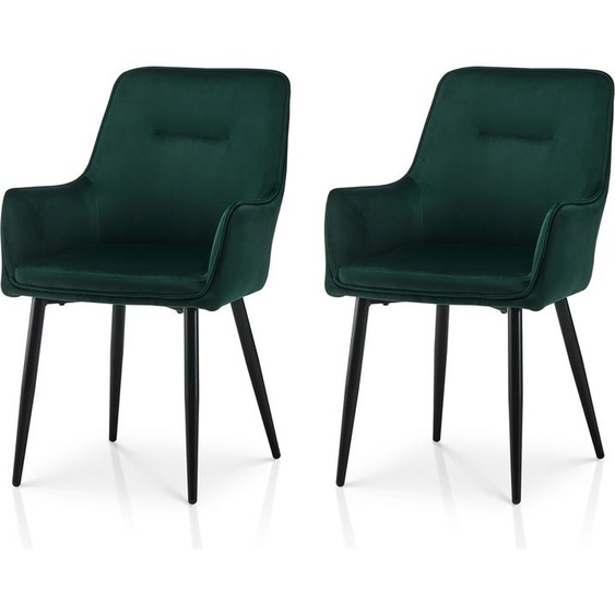 CLIPOP Chaise de salle à manger,set de 2 chaises rembourrées,chaise en velours avec pieds en métal, vert