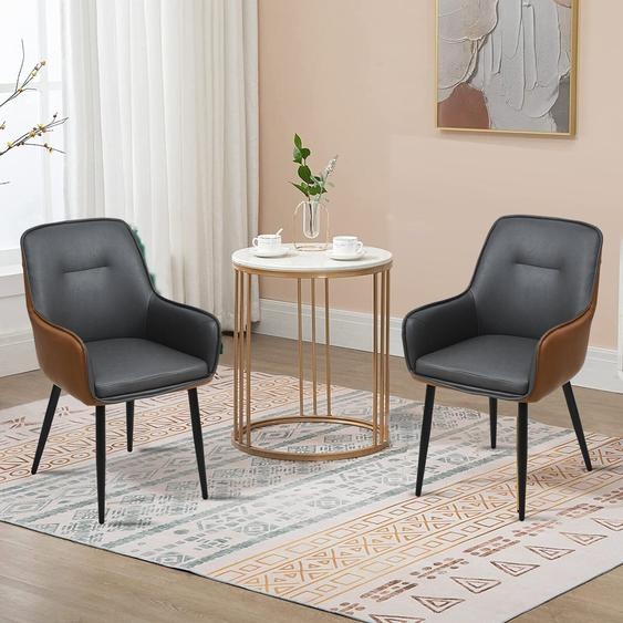 CLIPOP Chaises de salle à manger Lot de 2 Assise rembourrée en similicuir, Brevets design Chaise de cuisine, Gris Marron