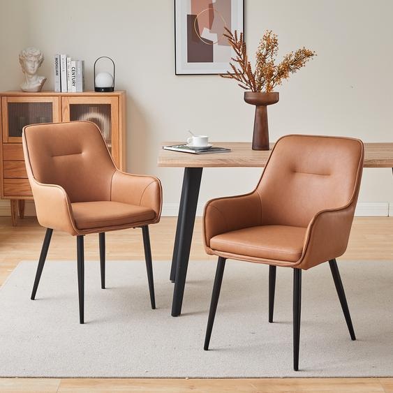 CLIPOP Chaises de salle à manger Lot de 2 Assise rembourrée en similicuir, Brevets design Chaise de cuisine, Marron