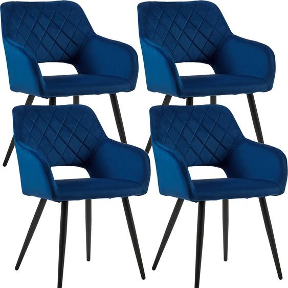 CLIPOP Chaises de salle à manger, Lot de 4 velours avec assise rembourrée, Dossier ouvert, Bleu