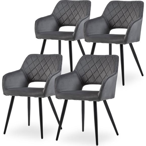 CLIPOP Chaises de salle à manger, Lot de 4 velours avec assise rembourrée, Dossier ouvert, Gris