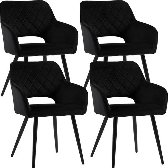 CLIPOP Chaises de salle à manger, Lot de 4 velours avec assise rembourrée, Dossier ouvert, Noir
