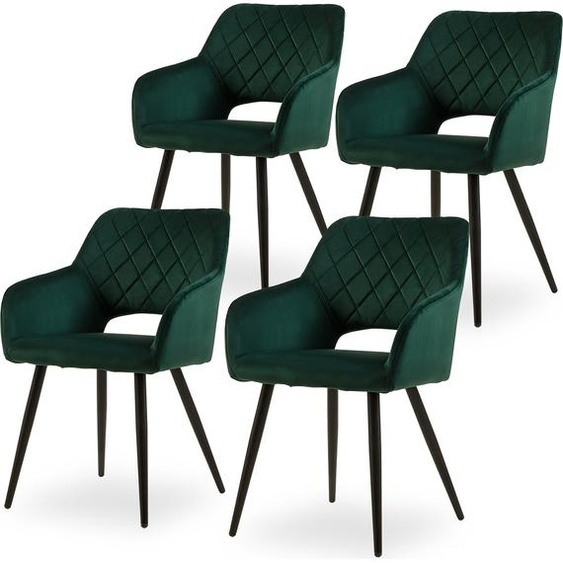 CLIPOP Chaises de salle à manger, Lot de 4 velours avec assise rembourrée, Dossier ouvert, Vert