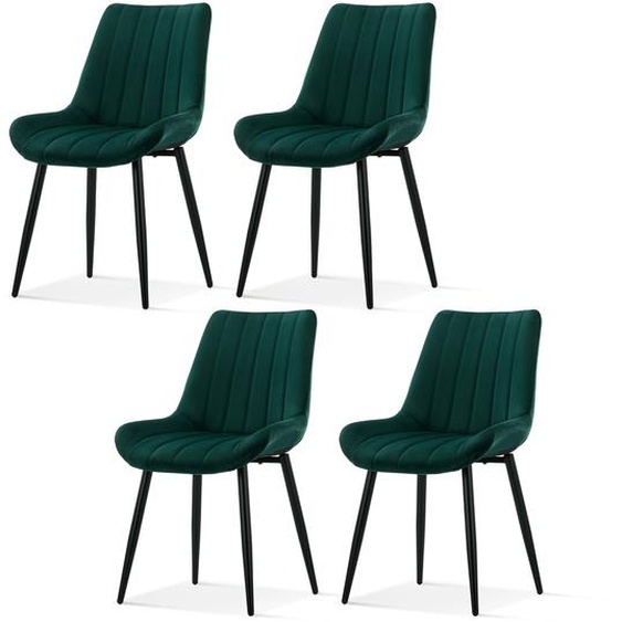 CLIPOP Chaises de salle à manger, set de 4 chaises de cuisine, chaises rembourrées en velours avec pieds en métal,Vert
