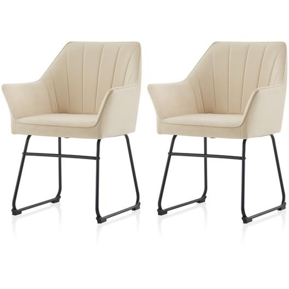 CLIPOP Lot de 2 Chaises de cuisine, Chaise rembourrée en tissu avec accoudoirs,Beige