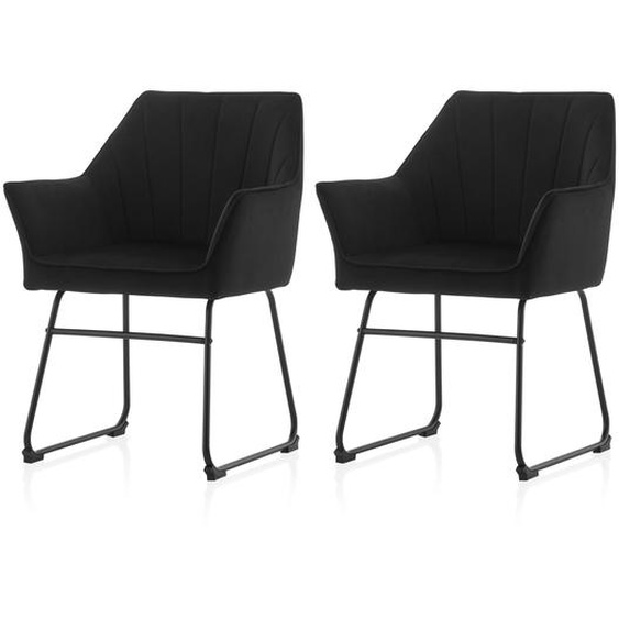 CLIPOP Lot de 2 Chaises de cuisine, Chaise rembourrée en tissu avec accoudoirs,Noir