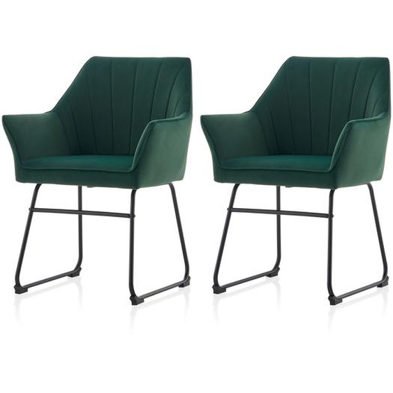 CLIPOP Lot de 2 Chaises de cuisine, Chaise rembourrée en tissu avec accoudoirs,Vert