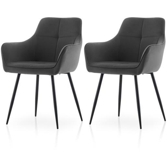 CLIPOP Lot de 2 chaises de cuisine en tissu velours,chaise rembourrée épaisse,gris