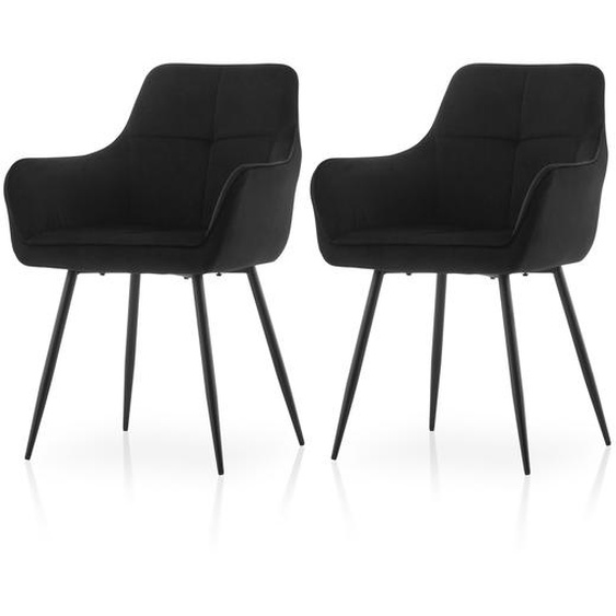 CLIPOP Lot de 2 chaises de cuisine en tissu velours,chaise rembourrée épaisse,noir