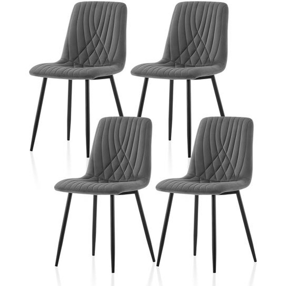 CLIPOP Lot de 4 chaises de cuisine, chaise rembourrée en velours,Gris