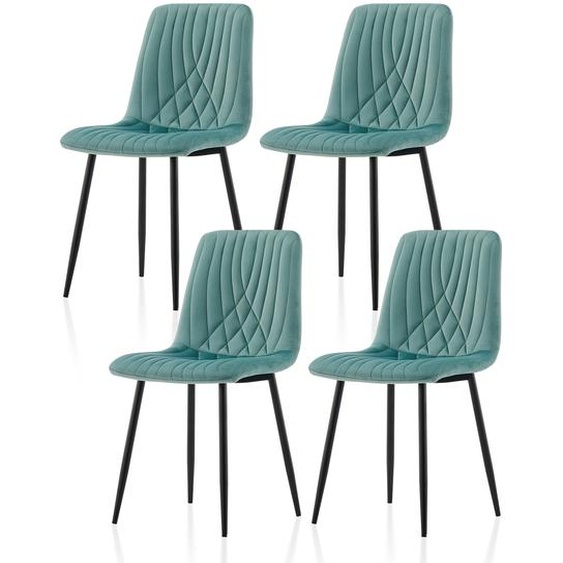 CLIPOP Lot de 4 chaises de cuisine, velours rembourré,Vert