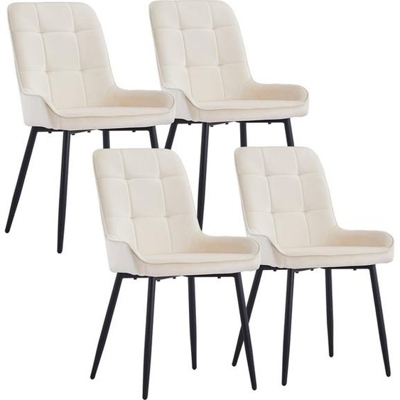 CLIPOP lot de 4 chaises de salle à manger, chaise de salon avec dossier, velours, beige