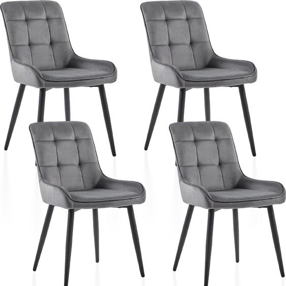 CLIPOP lot de 4 chaises de salle à manger, chaise de salon avec dossier, velours, gris foncé