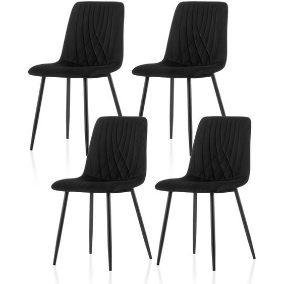 CLIPOP Set de 4 Chaises de cuisine, Chaise rembourrée en velours,Noir
