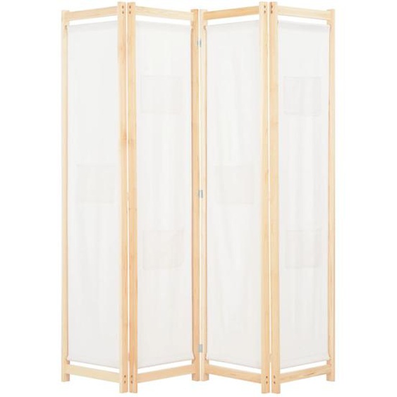 Cloison de séparation 4 panneaux Crème 160x170x4 cm Tissu